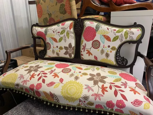 vintage antique designers guild covered wooden ornate sofa