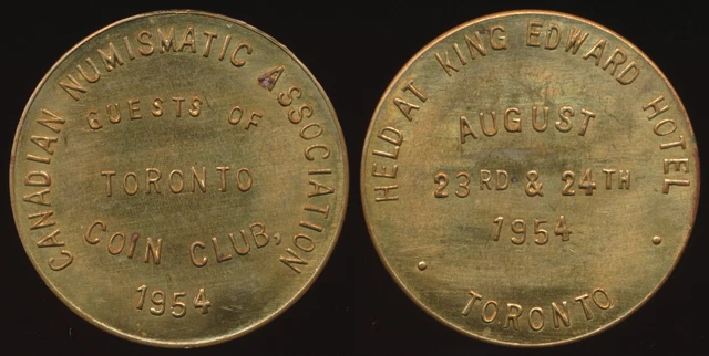 🔥!!! Rare !!!🔥1954 Inaugural Cna Convention Toronto Coin Club Medal⚡️No Rsrv⚡️