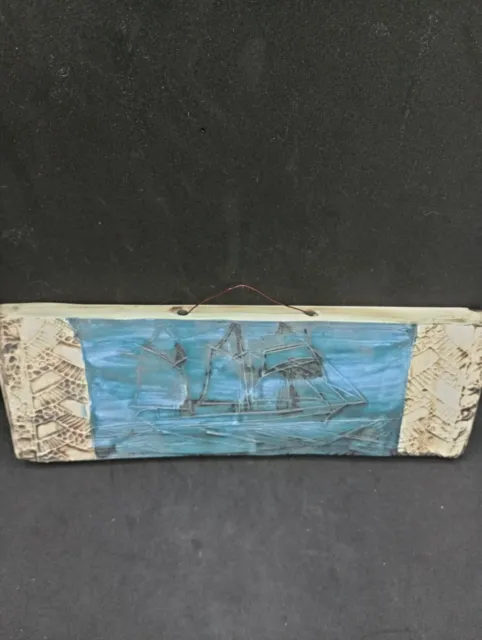 Rare Carn Pottery Early Sailing Ship Oblong Wall Plaque Made By John Beusmans