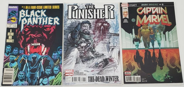 Black Panther, Punisher, Captain Marvel 3 Comic Books Marvel Comics Lot