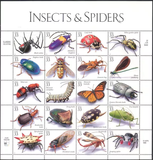 USA 1999 Spiders/Butterflies/Beetles/Dragonflies/Insects/Nature 20v sht (b5901)