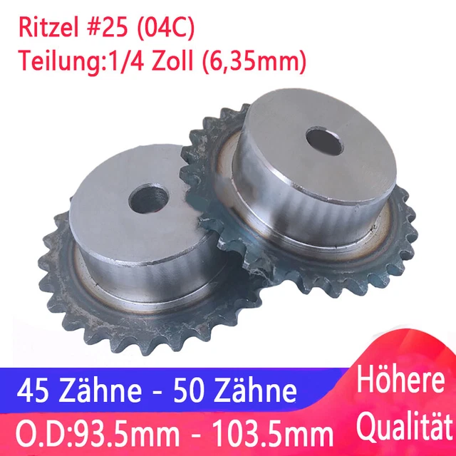 04C 45-50 Zähne Kettenrad mit Nabe Kettenräder Pitch 1/4" 6.35mm Ritzel #25