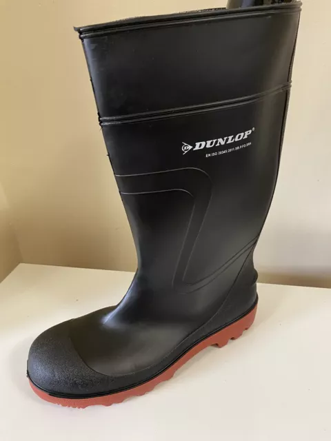 Dunlop Warwick Full Safety Wellies With Steel Toe Cap -New Size 12Uk Black /Red