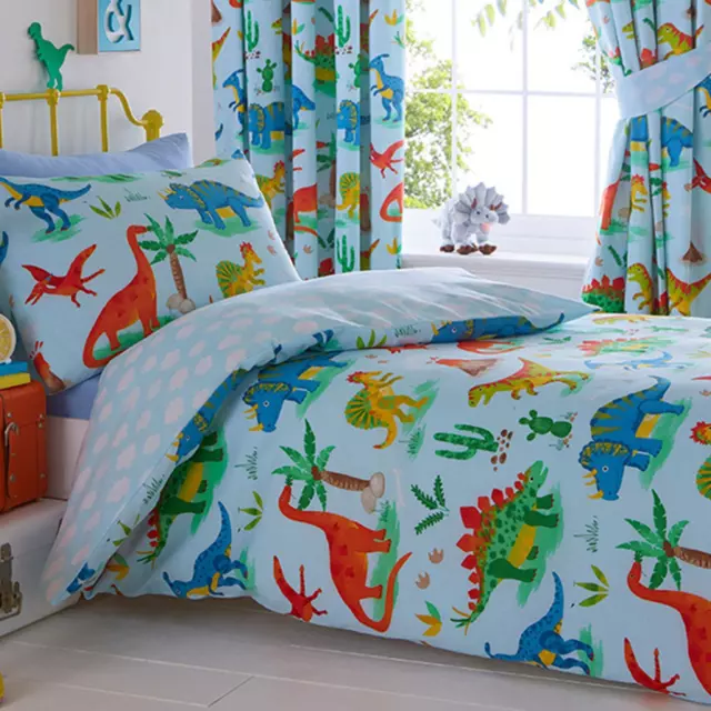 Dino Monde Lit de Bébé Housse Couette & Set Taie D'Oreiller Junior Dinosaure