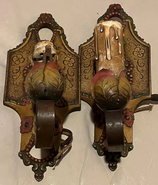 Antique Pair of Two 2 Mission Art Nouveau Era Wall Sconces Set Arts & and Crafts