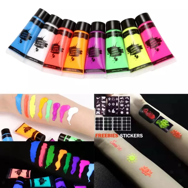 Glow in Dark Viso Corpo Vernice UV Blacklight Al Neon Fluorescente Palette