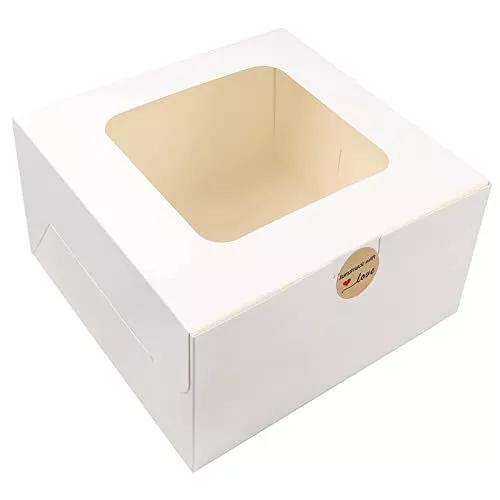 Moretoes Cake Boxes with Window 24pcs 10x10x5 Inches White Bakery Boxes Cajas...