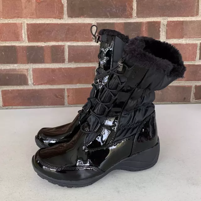 Khombu Bella2 Black Waterproof Fur Cuff Lace up Winter Boots Women's US size 6M