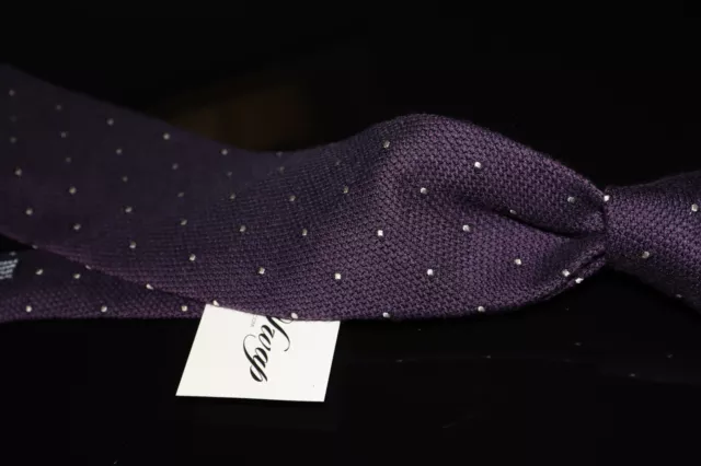 LNWOT Drakes Made in England Wool Silk Grenadine Plum Pois Spotted Untipped Tie