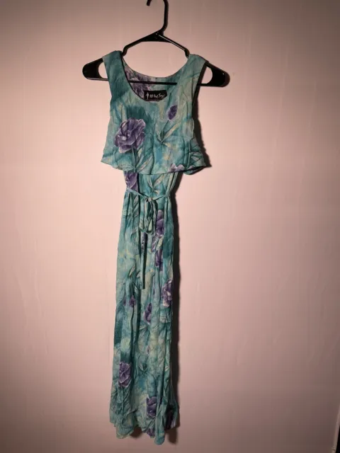 Vintage Y2K Maxi Blue Dress/ All that Jazz/ Size 7/8 (XS,S, M) tie back