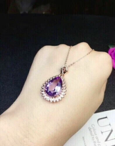 2.00Ct Lab Created Amethyst Tear Drop Halo Pendant Necklace 14K Rose Gold Plated