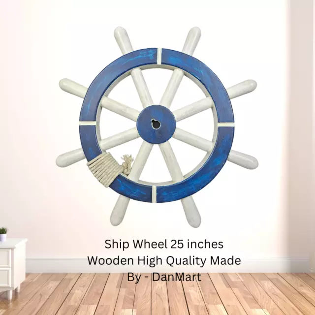 Wooden Ship Wheel Rudder Wall Decor Nautical Beach Ocean Wooden Boat 25 inch