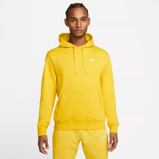 Nike NSW Club Fleece Mens Hoodie Yellow Multi Size Pullover Sweatshirt Top