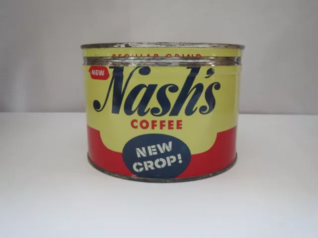 Nash's Advertising Coffee Tin Can 1 One LB Pound Key Wind Regular Grind New Crop