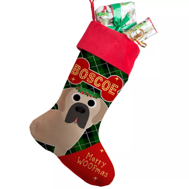 Personalised DOG Christmas Stocking Bullmastiff Pet Xmas Puppy Treat Bag SD10