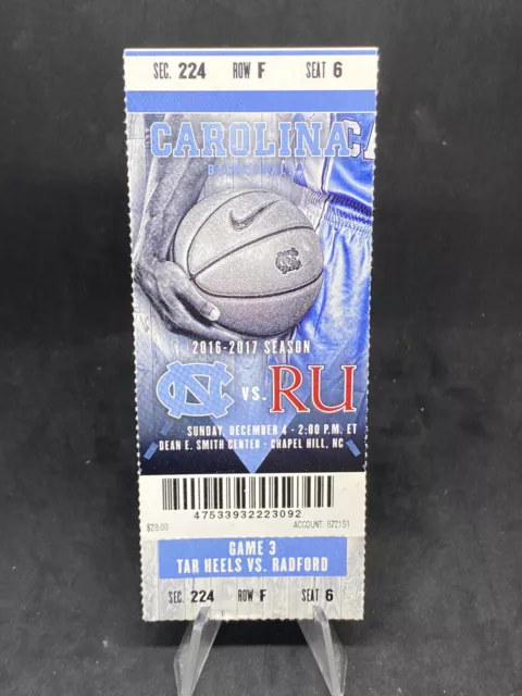 UNC TAR HEELS vs Radford NCAA Basketball Ticket 12/4/16 Dean Smith ...