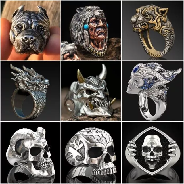 Gothic Punk Skull Ring Stainless Steel Heavy Rings Men Party Jewelry Size 6-13