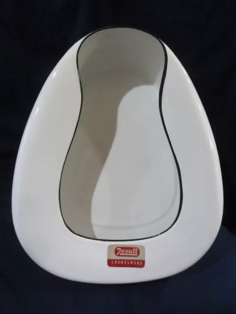 VTG Porcelain REXALL Enamelware Hospital Bedpan White w/Black Trim~~NEW