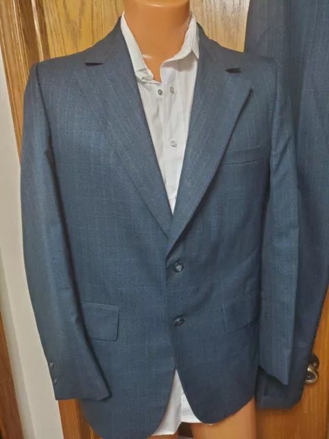 Vtg 40s 50s Suit 40R Jacket Coat 32 29 Pants teal plaid Wool hollywood drop loop