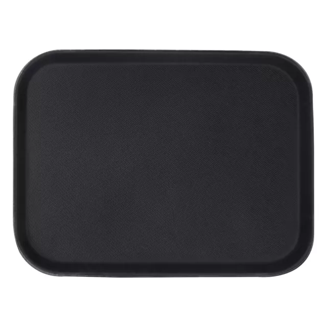 1x Black 41cm x 30.5cm Rectangle Non-Slip Serving Tray Plastic Food Tea Trays