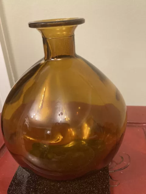 Large Amber Glass Vase - Balloon Shape With Thin Neck New Without Box