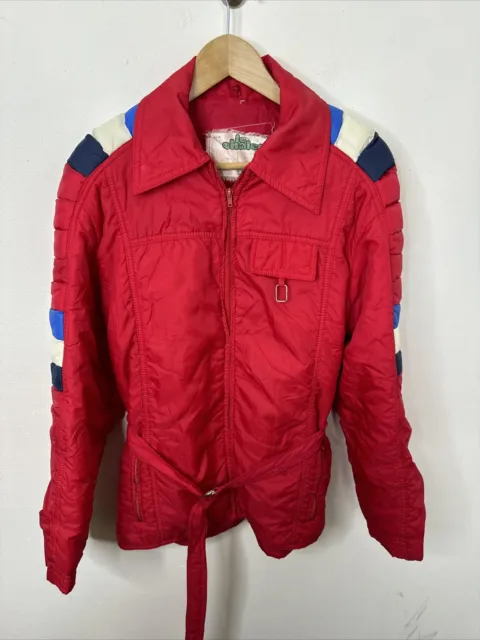 Vintage 60s 70s Le Chalet Ski Jacket Woman M Belted Padded Red Mod