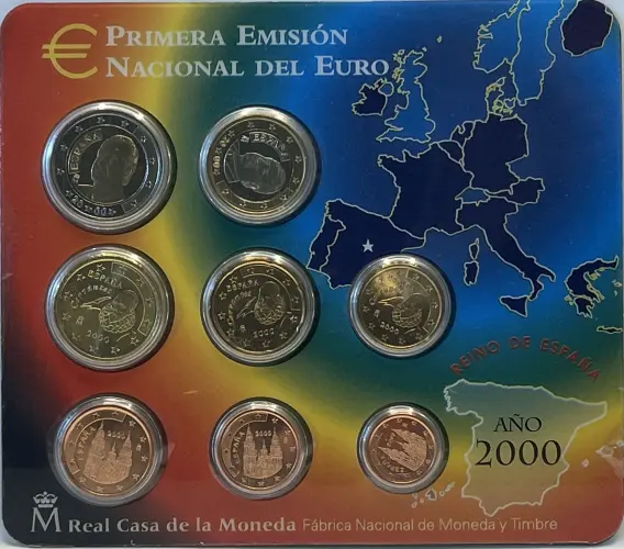 Spanien 2000 offizieller Kursmünzensatz BU 3,88 Euro, KMS - in Coincard