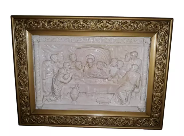 Vintage 3-D Plastic Framed The Last Supper Jesus Disciples Christianity 23"x17"