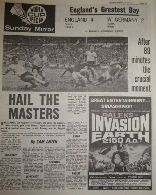 ENGLAND WORLD CUP Win 1966 Vintage Newspaper Old Booby Charlton