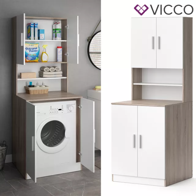 Armario para lavadora Sonoma-blanco Mueble de baño estructura superior Vicco