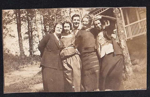 Vintage Antique Photograph Group of People Standing in Front of House