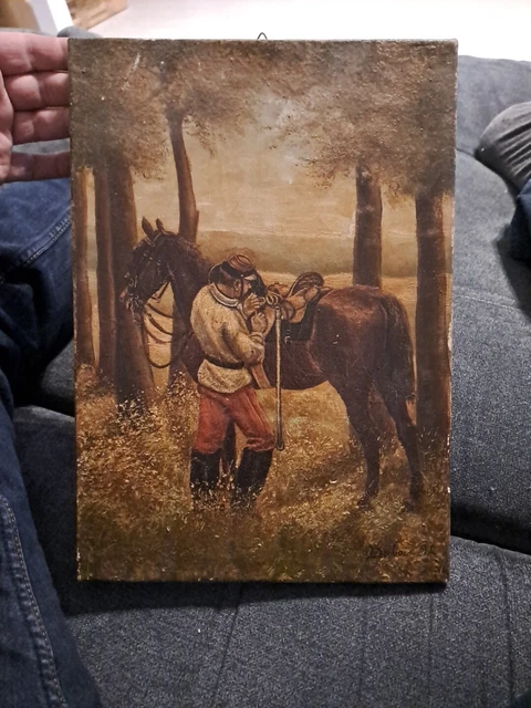 Ancienne peinture à l'huile sur panneau d'un portrait d'officier