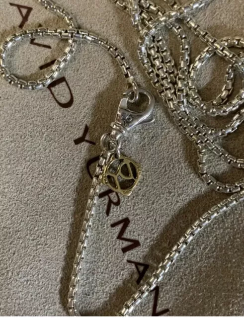 💯Authentic David Yurman 1.7mm x 20” Sterling Baby Box Chain w/14k Gold DY Logo!