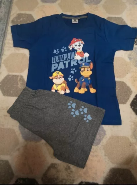 Paw Patrol Schlafanzug Jungen -  Kinder Pyjama Set Kurz Blau 122/128 Neu