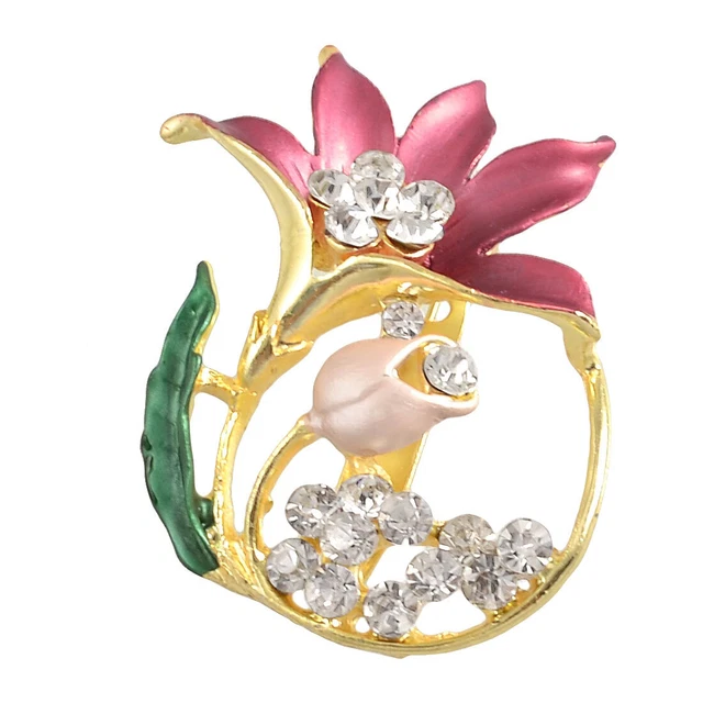 Broche Vintage En Argent Sterling 925 - Forme Bouquet De Fleurs Avec Strass Marquise - Occasion