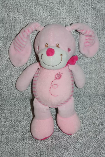 Nicotoy Doudou Chien Rose Echarpe Coccinelle Volute Brode Etat Neuf