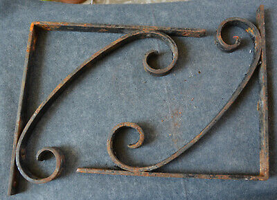 Nice Pair Of Antique Heavy Black Wrought Iron Wall Brackets 12"