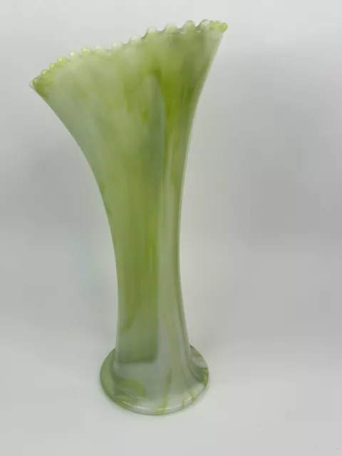 Vintage Green Akro Agate 10.25” Vase With Pie Crust Rim 2