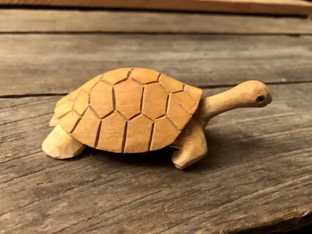 3” Hand Carved Wood Turtle Figurine