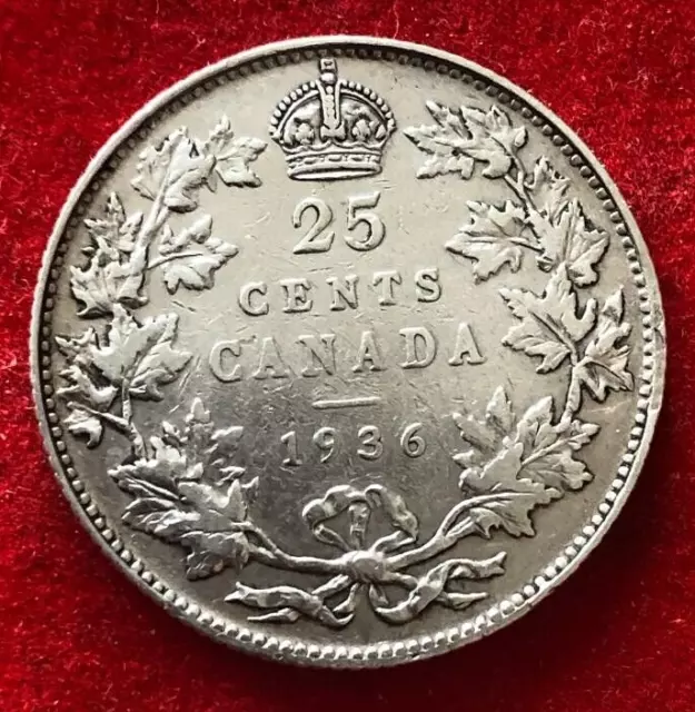 Canada Twenty-Five Cents 1936 Georgev Mintage 972,094    80% Silver