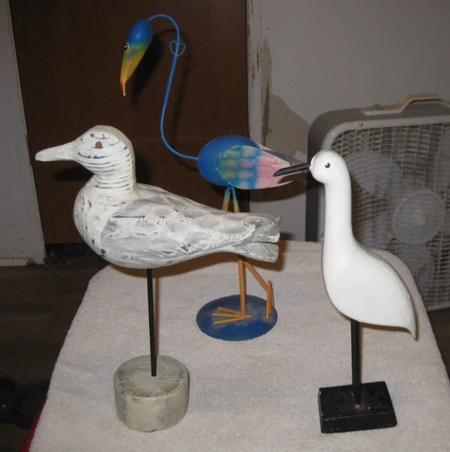 Vintage Lot of 3 Birds Sandpiper & Turkey Wood Metal + Dragonfly Metal Wall Art