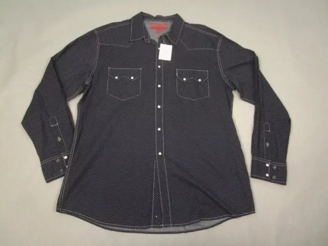 Cinch Modern Fit Shirt Mens XXL Dark Blue Dotted 100% Cotton Pearl Snap Western