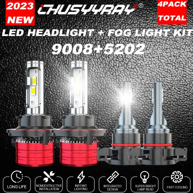 For Jeep Gladiator 2020-2022 4x High&Low Beam LED Headlight+Fog Light Bulbs Kit