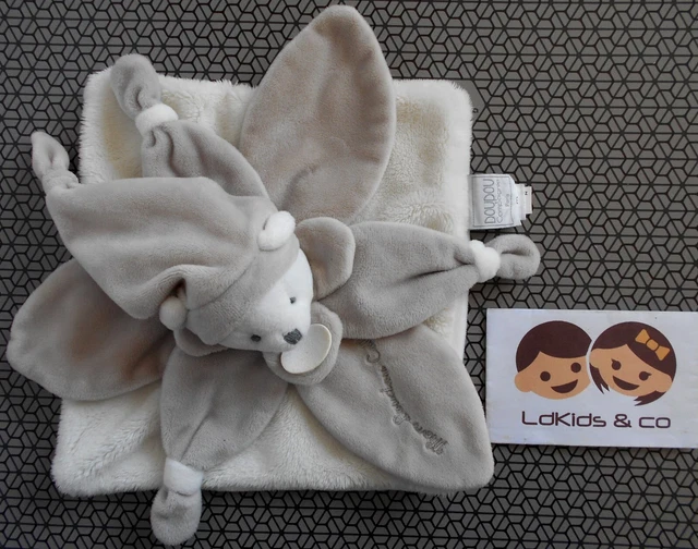 DOUDOU et COMPAGNIE OURS PLAT COLLECTOR J'AIME MON DOUDOU PETALE GRIS BLANC D803