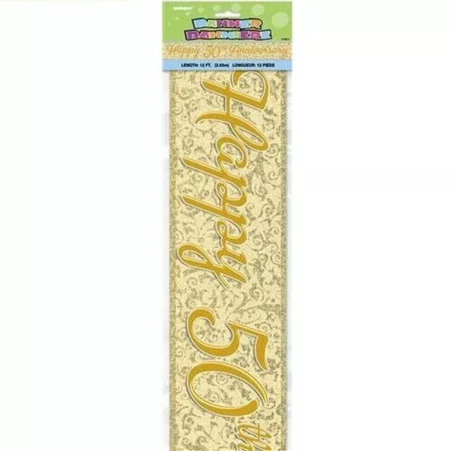 50th Golden Wedding Anniversary 12ft Foil Banner Party Wall Shiny Decoration