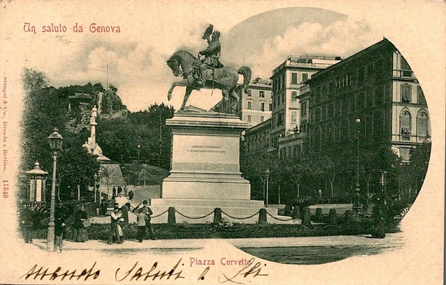 Cartolina - Regno - Un saluto da Genova - Piazza Corvetto - 2 c - FP - VG