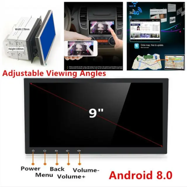 9" HD Android 8.0 2 Din GPS Stereo Radio Player Wifi 3G/4G Car Truck Navigation