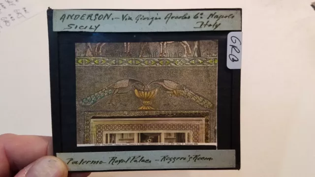 Colored Glass Magic Lantern Slide GRG ITALY PALERMO ROYAL PALACE ROGGIERS ROOM