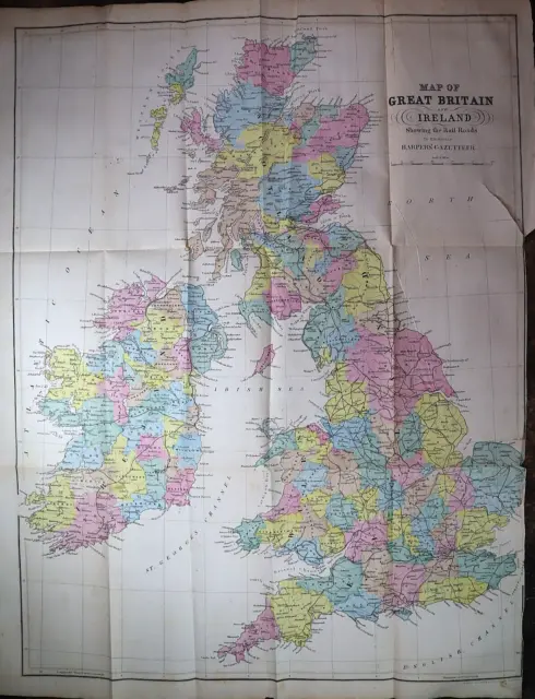 Old 1855 Harper's Gazetteer Map ~ GREAT BRITAIN ~(XL20x25) -#1107