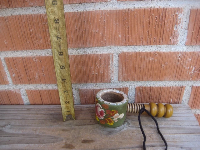 Vintage * Hand Painted FLOWER * Wood Turned Screw Nut Cracker Kitchen Art Decor
